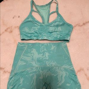 GS POWER SPORTS BRA and SHORT SET- Bright turquoise print